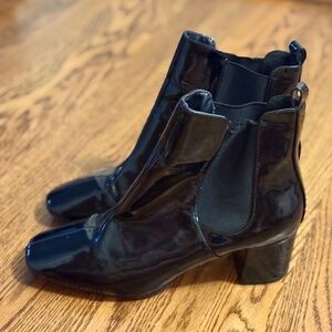 River Island Black Patent Leather Heeled Booties – UK 6 / US 8